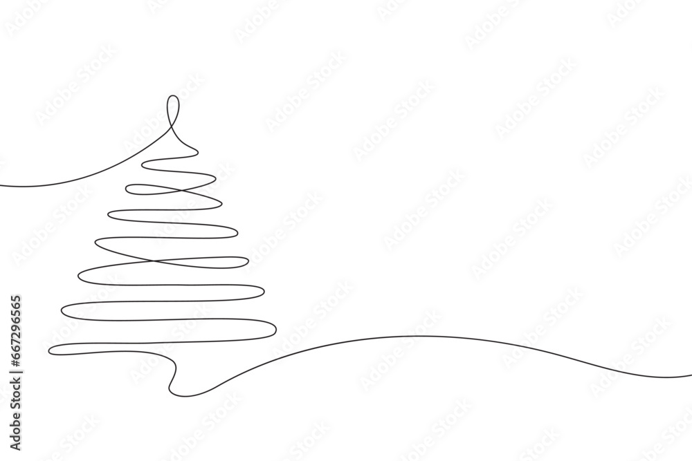 Christmas tree one-line drawing. Merry Christmas decoration continuous line. continuous line drawing of a Christmas tree with a star.