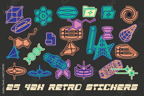 Retro Y2K Vector Stickers Icons and Illustrations