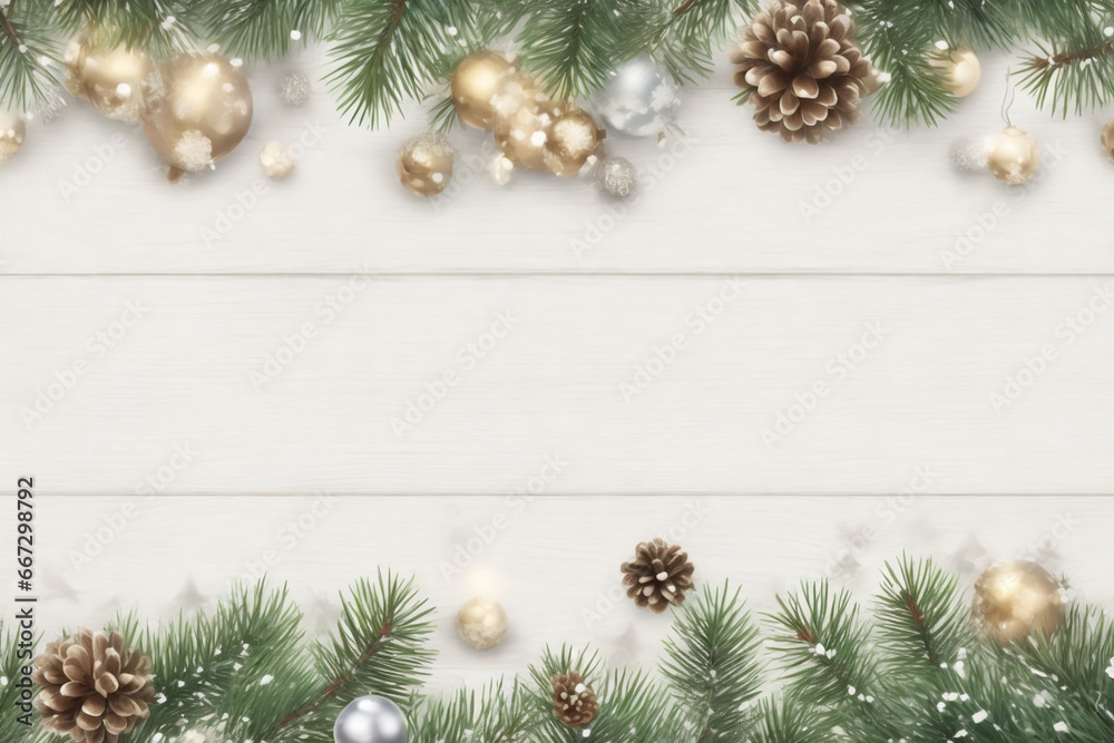 christmas graphic with large space for text pine branches and decorations