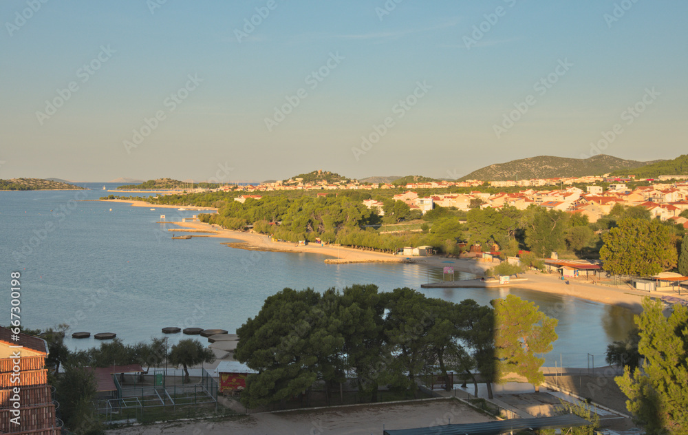 Panorama of Vodice- small town on Adriatic sea coast in Croatia, Europe.