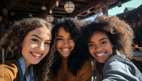 Three girls smiling and looking at the camera