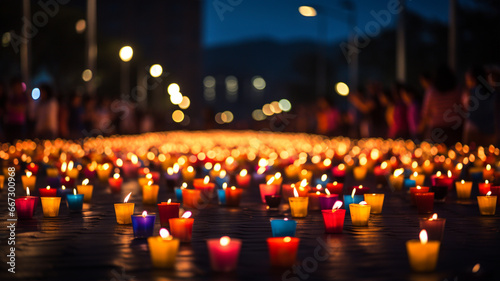 Dia de las velitas. A Colombian tradition. Candles and lanterns of all colors fill the night that officially begins Christmas with magic. banner, copy space, poster, background, greeting card.