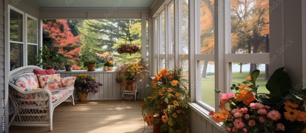 3 season porch with floral theme