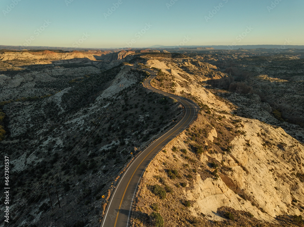Aerial view of Scenic Byway 12 in Escalante, Utah USA