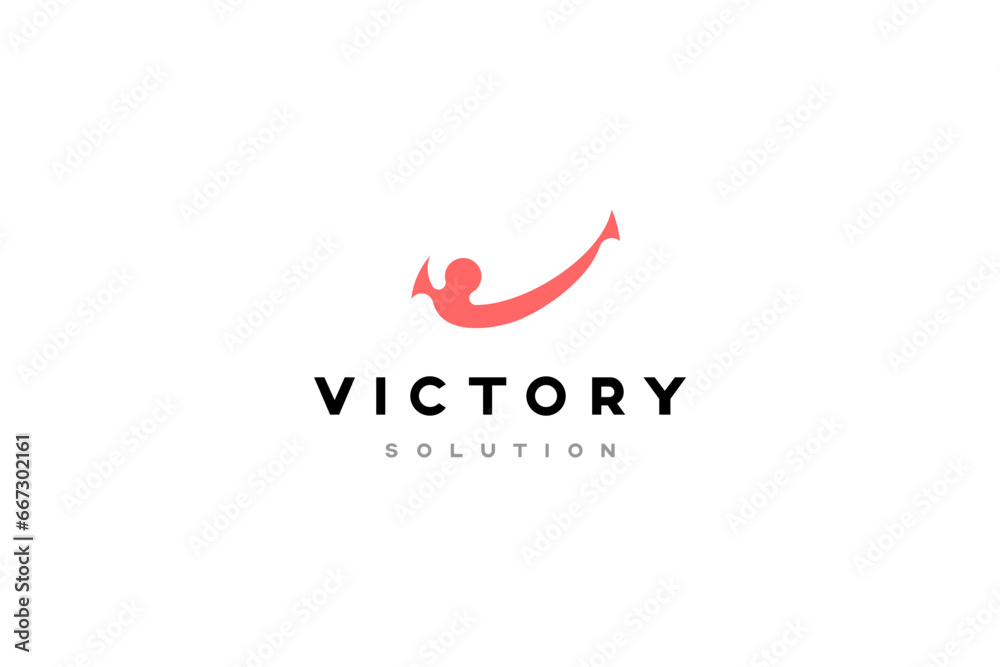 Simple minimalist and laconic template logo design solution with victory tematic