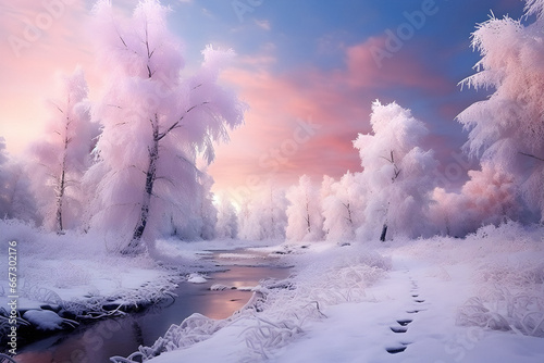 winter landscape, Impressive winter, covered fir trees, Colorful outdoor scene, Beauty of nature concept © elina