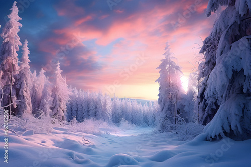winter landscape, Impressive winter, covered fir trees, Colorful outdoor scene, Beauty of nature concept © elina
