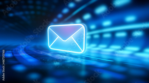 Email icon on blue digital background Business concept
