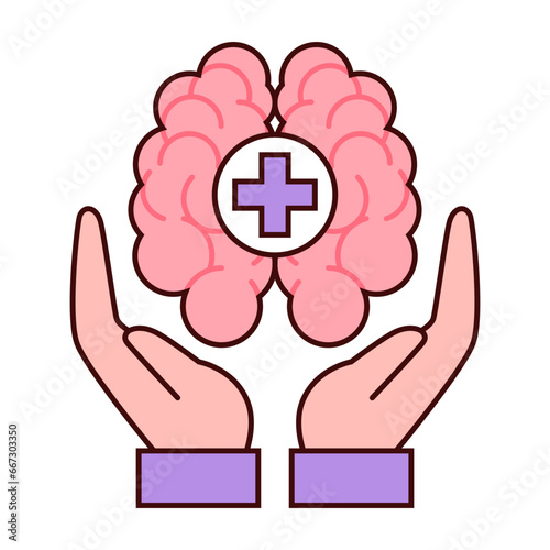 Positive brain health care icon, mental health vector graphic