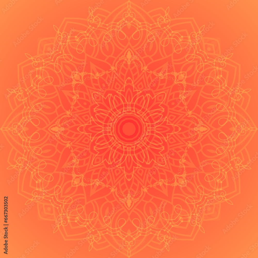 Mandala graphic design in orange and yellow