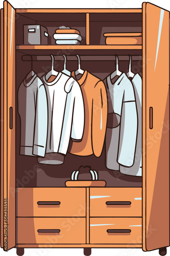 A vintage-inspired, comic-style wardrobe illustration with simplistic, flat-color elements, representing a minimalistic vector design.