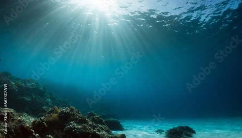 underwater sea deep water abyss with blue sun light