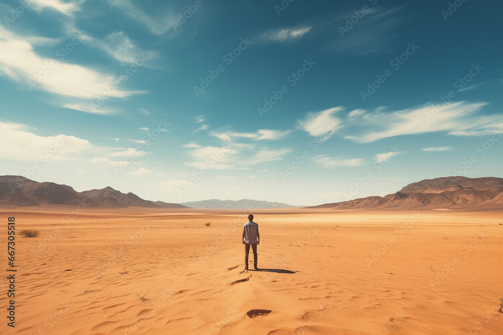 Desert Reverie: Solitary Figure Amidst the Rolling Dunes