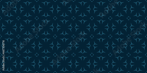 Vector floral minimal seamless pattern. Elegant geometric ornamental texture in oriental style. Abstract background with flower silhouettes. Simple dark teal ornament. Subtle repeat dark geo design