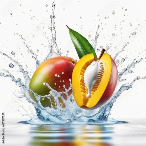 Mango halves being splashed with water