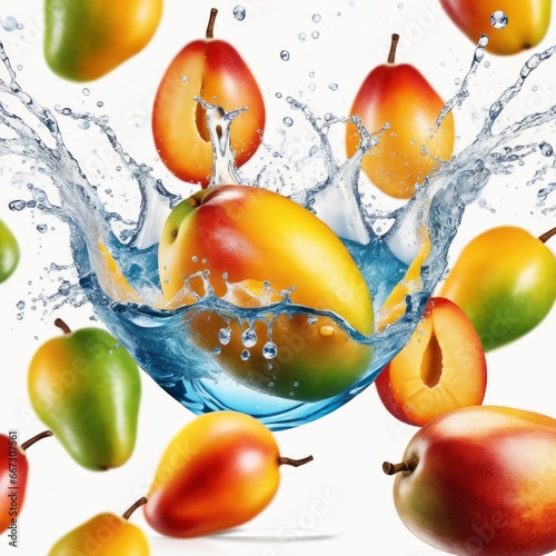 Mango halves being splashed with water