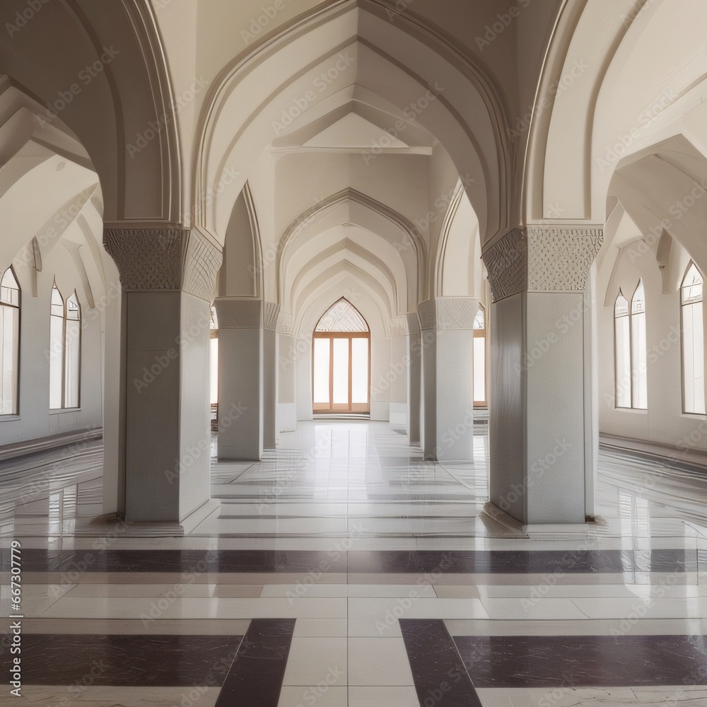 Beautiful Mosque Interior view Ramadan and Eid al Adha concept Islamic Background.