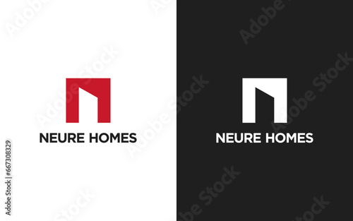 Creative Letter N Monogram Logo with real estate Design Icon Template White and Black Background