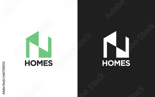 Creative Letter N Monogram Logo with real estate Design Icon Template White and Black Background