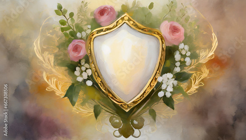 an oil painting of enchanted crest elegant sentiments an oil painting capturing the watercolor wedding crest surrounded by enchanting elements generative ai digital illustration photo