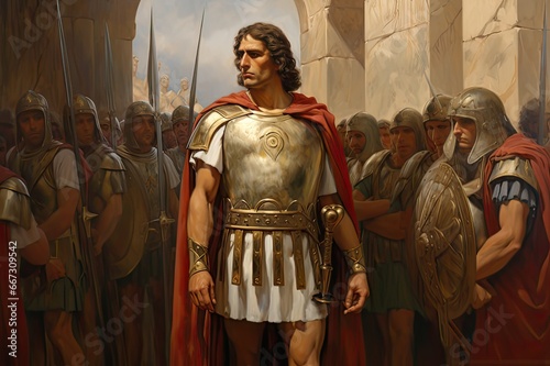 The Great Alexander entering a castle with his army. Painting.