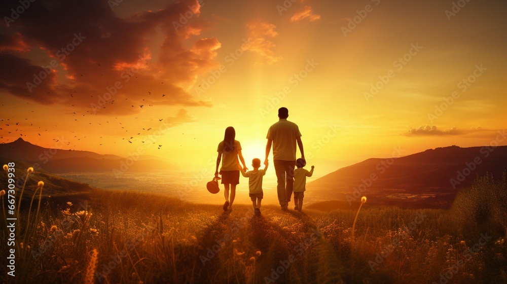 family at sunset