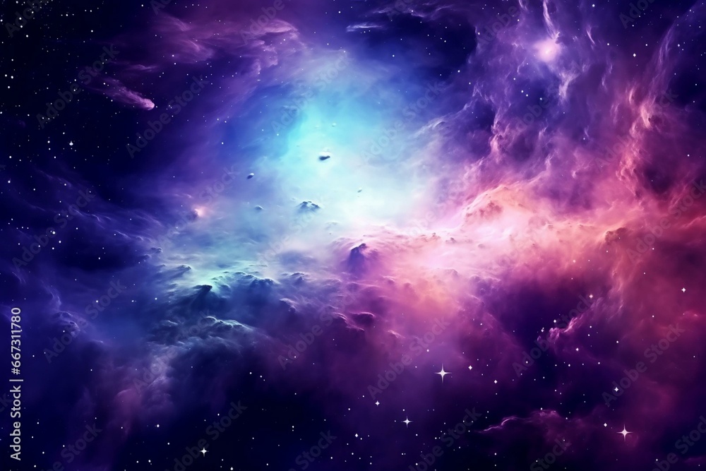 Background with blue purple nebula and stars. Generative AI