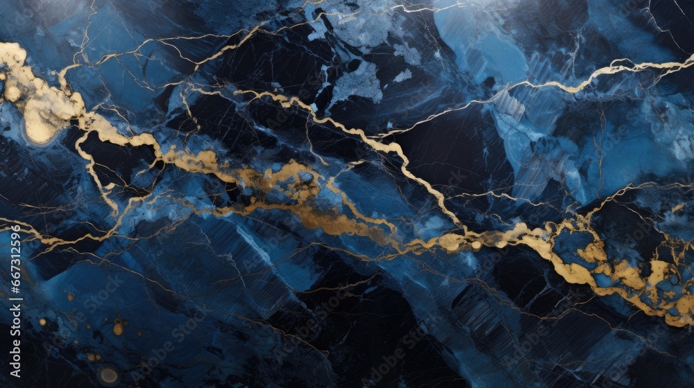 Fototapeta premium Blue, gold, and black marble abstract background