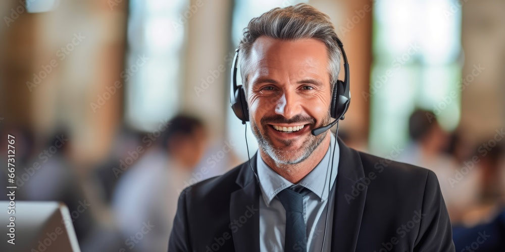 A professional man dressed in an elegant suit working as a call center manager A professional man dressed in an elegant suit working as a call center manager