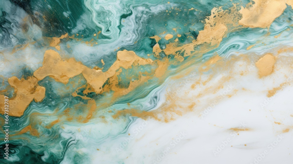 Green, gold, and white marble abstract background