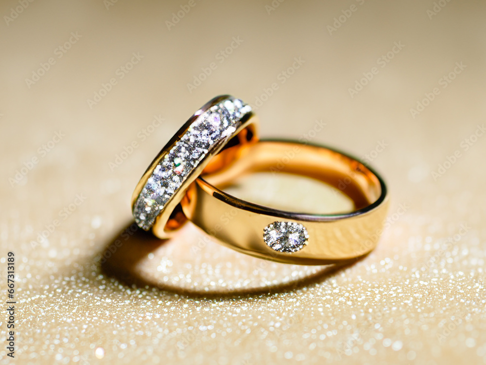Wedding rings on a table in a wedding related environment symbolizing two people getting into a union. Wedding rings on a table in a wedding related environment symbolizing two people getting into a union.