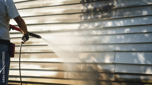 House Wall Washing Using Pressure Washer.