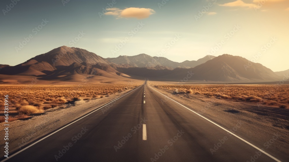 Road in the sahara desert of Egypt. Freeway, Highway through the desert.