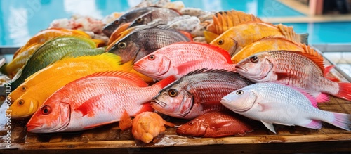 Assorted fish showcased at Kota Kinabalu s fish market in Malaysia