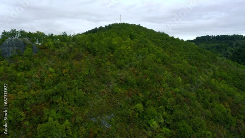 Beautiful daylight landscape in aerial drone shot. Rovni Lake, Serbia photo