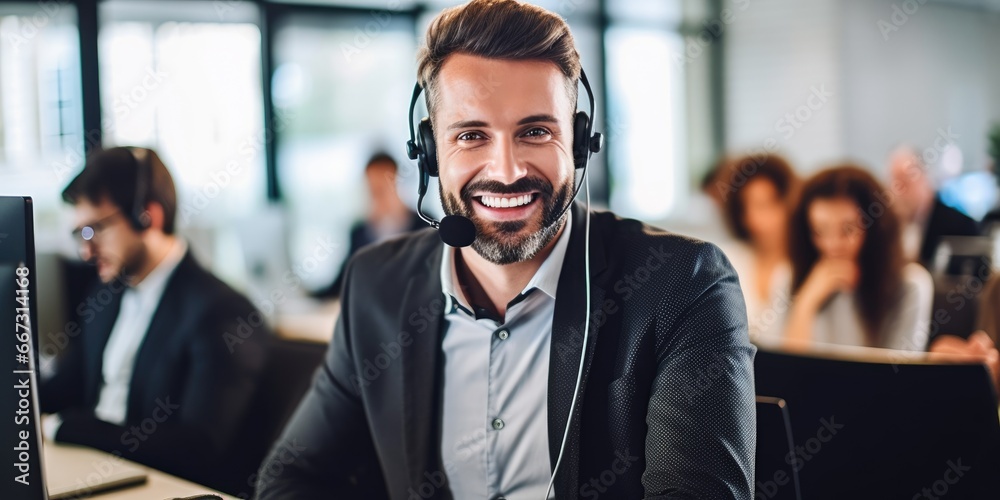 A professional man dressed in an elegant suit working as a call center manager A professional man dressed in an elegant suit working as a call center manager