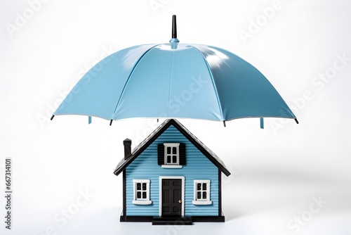 House under umbrella  isolated on white background. Insurance concept