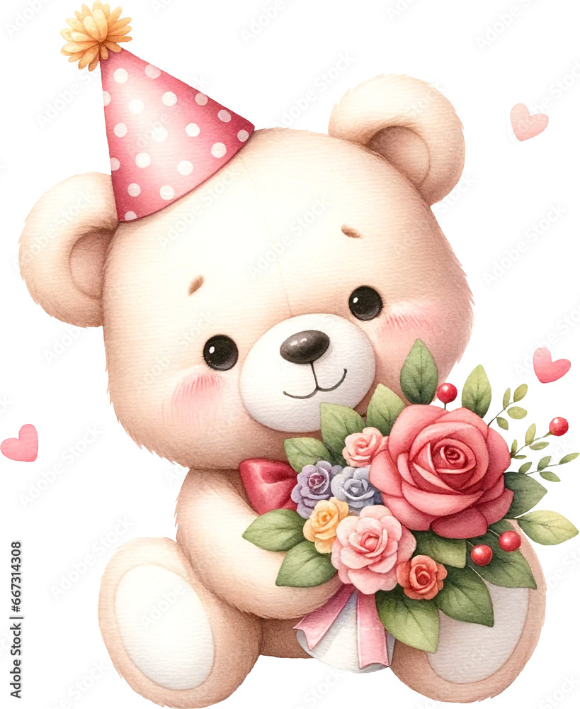 Cute teddy bear character illustration created with Generative AI technology Cute teddy bear character illustration created with Generative AI technology