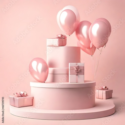 stage, gift box and balloons, generative ai