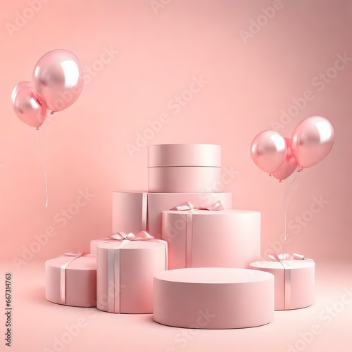 stage, gift box and balloons, generative ai