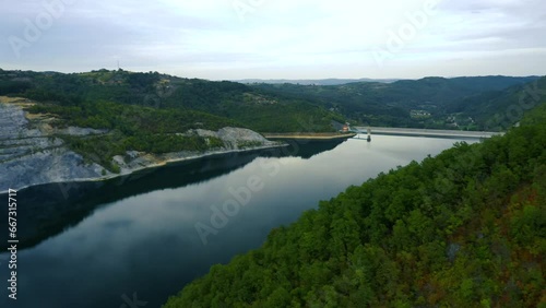 Beautiful daylight landscape in aerial drone shot. Rovni Lake, Serbia photo