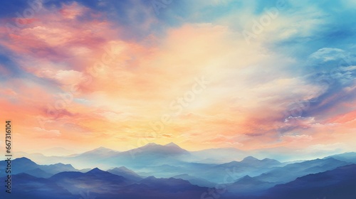 Autumn sunrise cloudy sky over mountains. Abstract colorful peaceful sky background  © Ahtesham