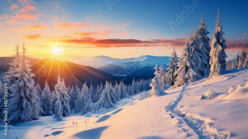 Impressive winter morning in Carpathian mountains with snow covered fir trees. Colorful outdoor scene, Happy New Year celebration concept. © Ahtesham