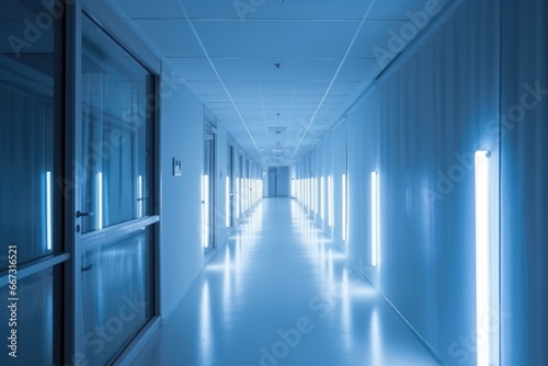 Bright lights in the hospital corridor