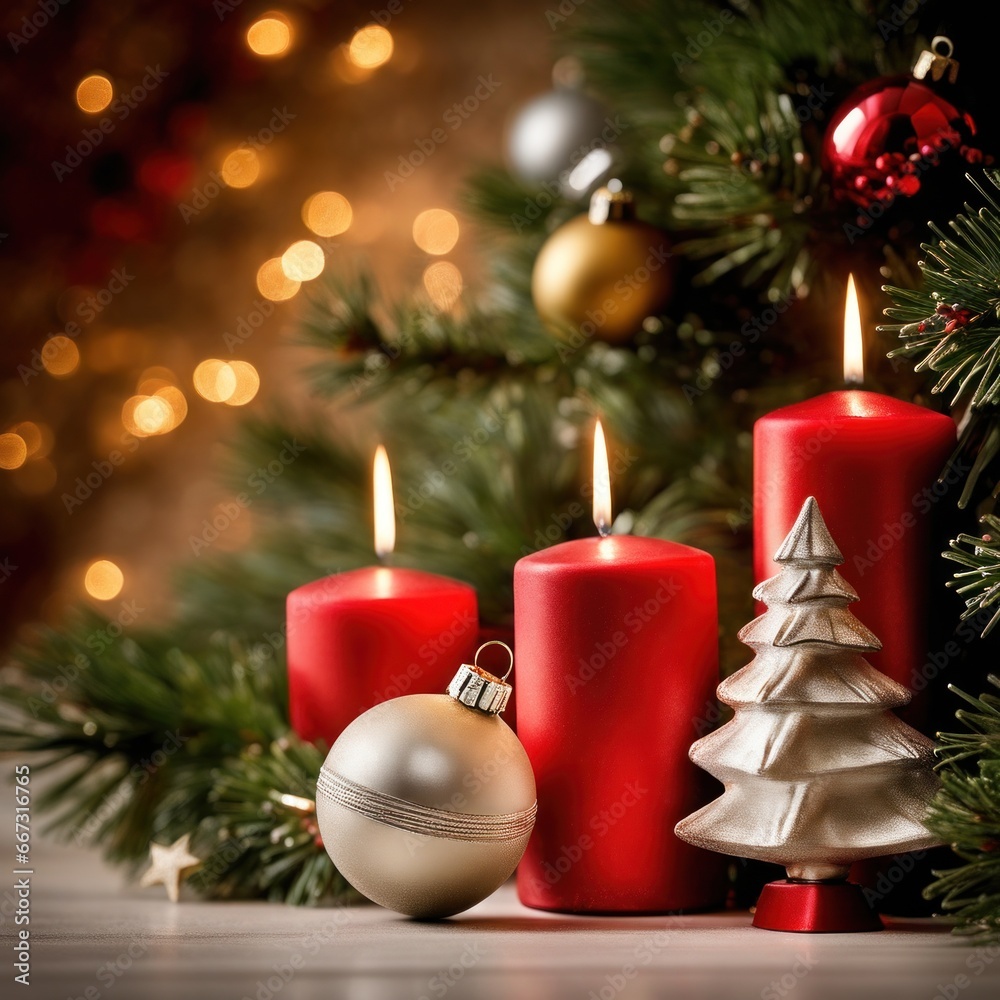 Home is decorated with Christmas ornaments, and gift boxes, as well as a light decoration with candles.