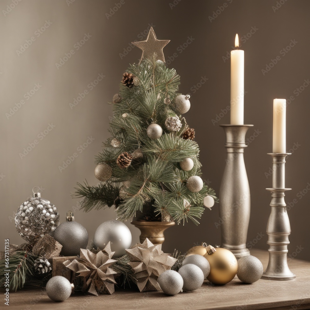 Home is decorated with Christmas ornaments, and gift boxes, as well as a light decoration with candles