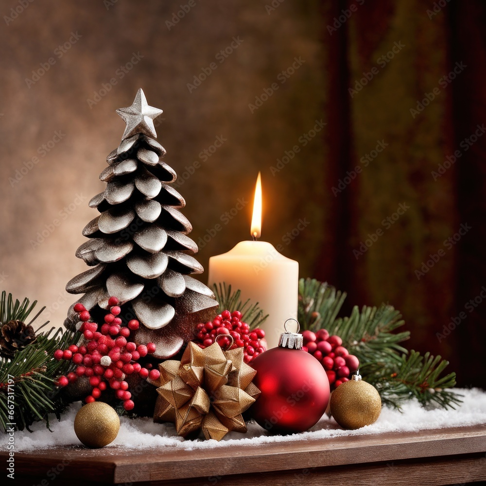 Home is decorated with Christmas ornaments, and gift boxes, as well as a light decoration with candles