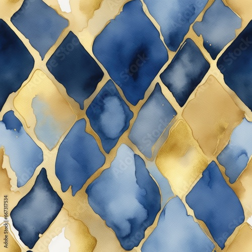 Blue and metallic gold watercolor on a white background. The color splashes on the paper background