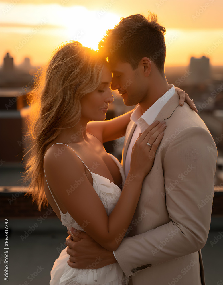 Photo wedding Couple holding hand together during sunset with evening sky background Photo wedding Couple holding hand together during sunset with evening sky background