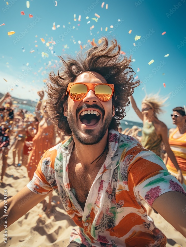group of people having a party on the beach
